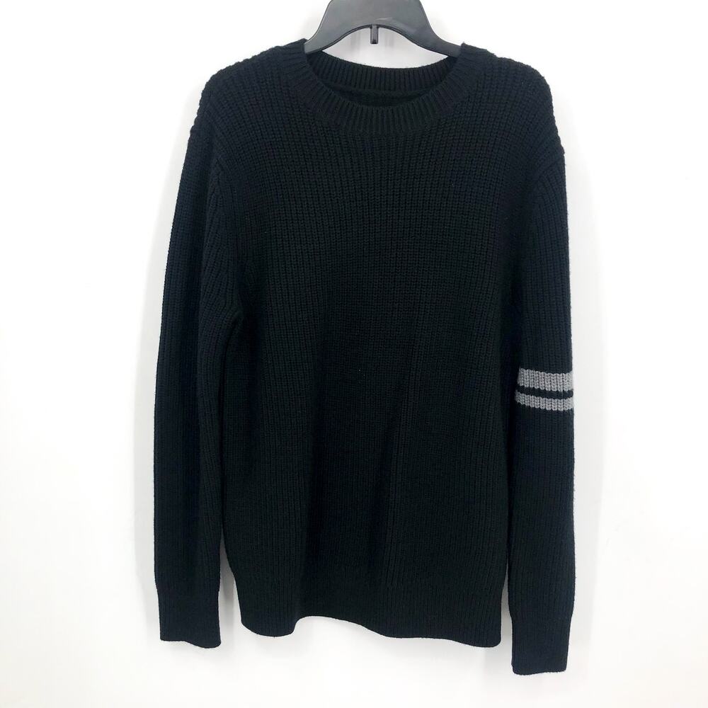 LABEL Men's Go-To Sweater XS Black Grey Merino Wool Knit Crewneck Pullover NWT - Picture 4 of 9